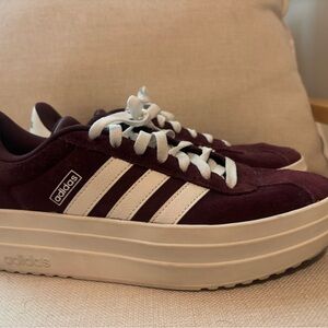 Adidas Women's Maroon and White Sneakers
